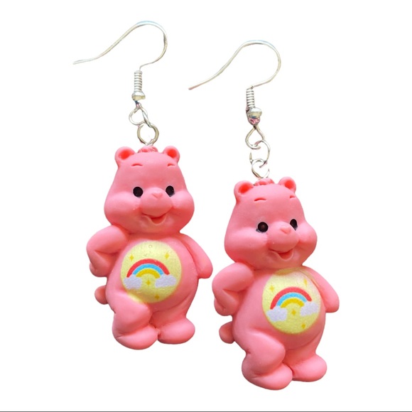 Jewelry - Resin Pink Rainbow Care Bear Earrings